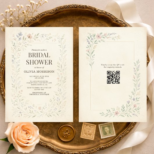 Rustic Wildflower Garden QR Code Bridal Shower 招待状