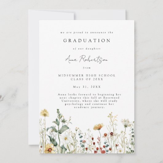 Rustic Wildflower Graduation 案内状 (裏面)