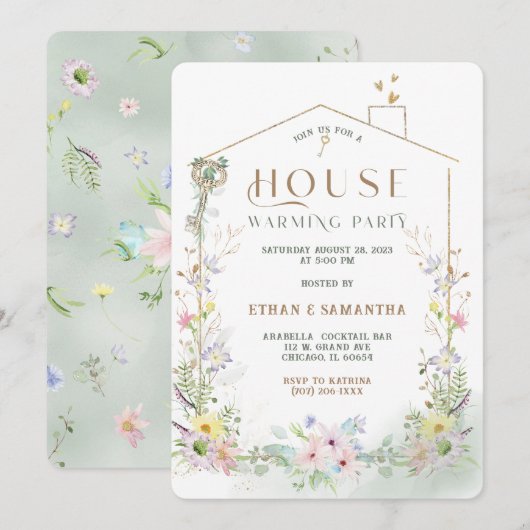 Rustic Wildflower Housewarming Party テンプレート (正面/裏面)
