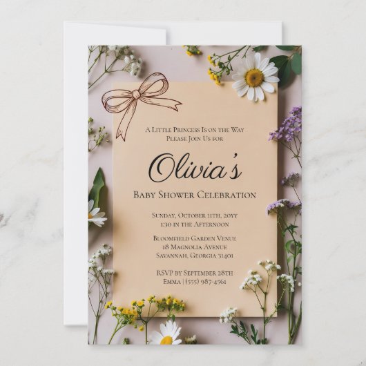Rustic Wildflower Little Princess Baby Shower 招待状 (正面)