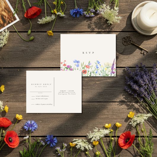 Rustic Wildflower Meadow ウェディング RSVP  ポストカード