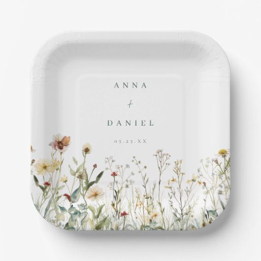 Rustic Wildflower Meadow Wedding ペーパープレート (正面)