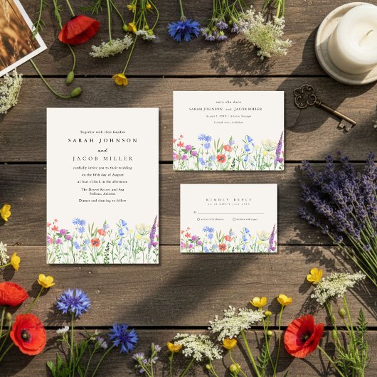 Rustic Wildflower Meadow Wedding Invitation 招待状