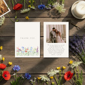 Rustic Wildflower Meadow Wedding Photo サンキューカード