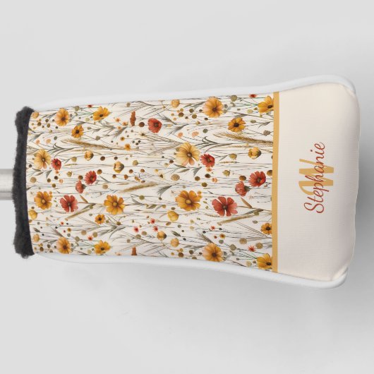 Rustic Wildflower Monogram - Boho Floral Pattern ゴルフヘッドカバー (正面)