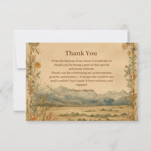 Rustic Wildflower Mountain Birthday サンキューカード (正面)