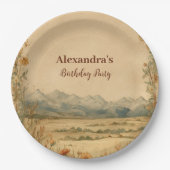 Rustic Wildflower Mountain Birthday ペーパープレート (正面)