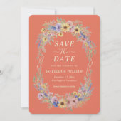 Rustic Wildflower Save The Date Terracotta Bloom 招待状 (正面)