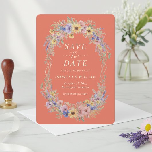 Rustic Wildflower Save The Date Terracotta Bloom 招待状