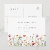Rustic Wildflower Wedding RSVP ポストカード (正面/裏面)