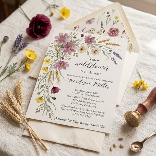 Rustic Wildflower & Wheat Baby Shower Invitation 招待状