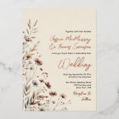 Rustic Wildflowers Photo & Details Elegant Wedding 箔招待状 (正面)