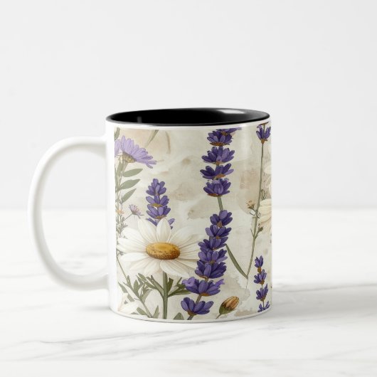 Rustic Wildflowers Pillow & Mug - Lavender Sage Fl ツートーンマグカップ (左)