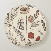 Rustic Wildflowers Vintage Botanical Sketch ラウンドクッション (裏面)
