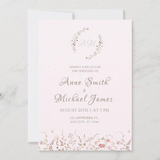 Rustic Wildflowers with Photo Boho Country Floral 招待状 (正面)