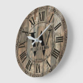 Rustic Williams Family Monogram Clock | Wood-Look  ラージ壁時計 (傾斜)