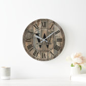 Rustic Williams Family Monogram Clock | Wood-Look  ラージ壁時計 (ホーム)