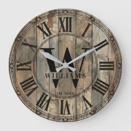 Rustic Williams Family Monogram Clock | Wood-Look ラージ壁時計