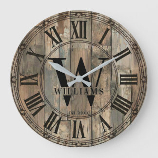 Rustic Williams Family Monogram Clock | Wood-Look  ラージ壁時計