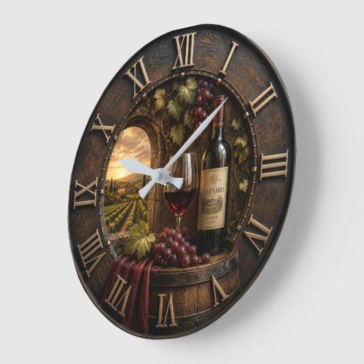 Rustic Wine Cellar Vineyard Winery Decor ラージ壁時計 (傾斜)
