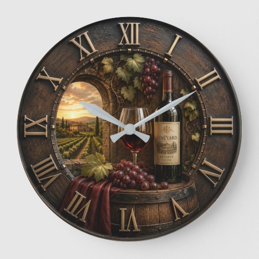 Rustic Wine Cellar Vineyard Winery Decor ラージ壁時計 (正面)