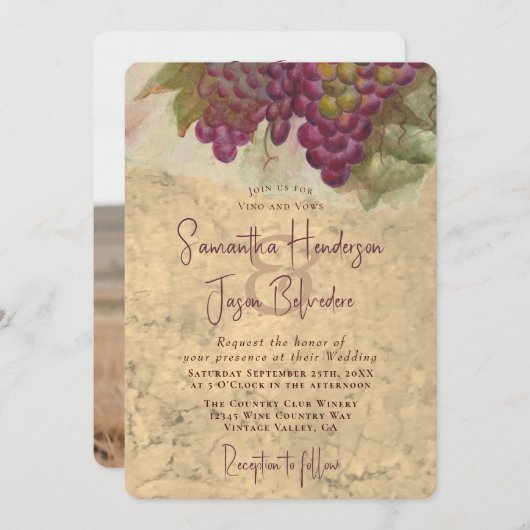 Rustic Wine Country Wedding Couples Photo 招待状 (正面/裏面)