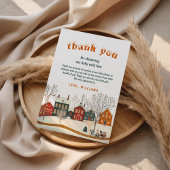 Rustic Winter Baby Shower Snow Village サンキューカード