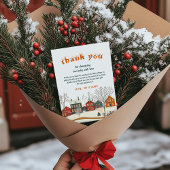 Rustic Winter Baby Shower Snow Village サンキューカード