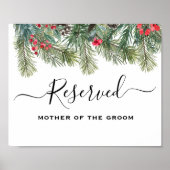 Rustic Winter Berry Pine Greenery Wedding ポスター (正面)