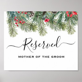 Rustic Winter Berry Pine Greenery Wedding ポスター