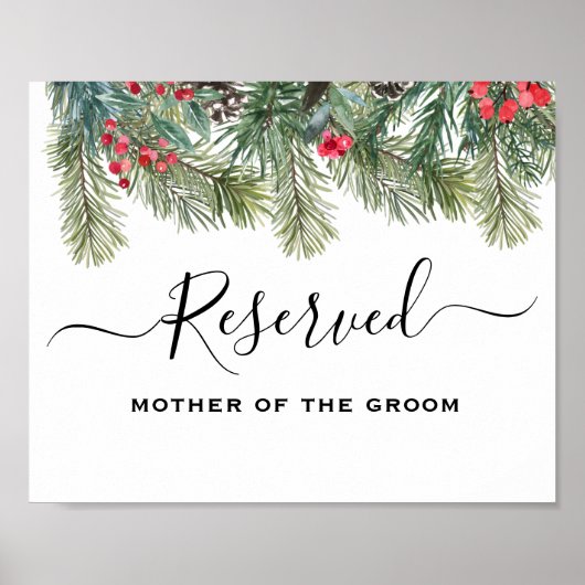 Rustic Winter Berry Pine Greenery Wedding ポスター (正面)