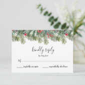 Rustic Winter Berry Pine Greenery Wedding 出欠カード (スタンド正面)