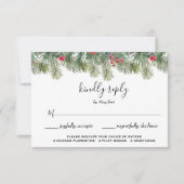 Rustic Winter Berry Pine Greenery Wedding 出欠カード (正面)