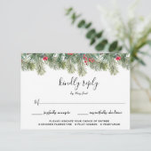 Rustic Winter Berry Pine Greenery Wedding 出欠カード (スタンド正面)