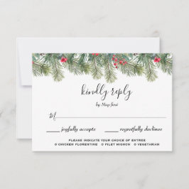 Rustic Winter Berry Pine Greenery Wedding 出欠カード