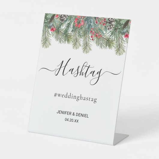 Rustic Winter Berry Pine Greenery Wedding 台座サイン (正面)