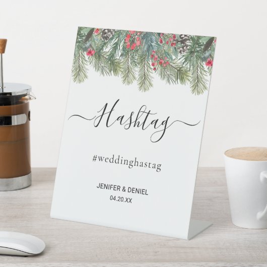 Rustic Winter Berry Pine Greenery Wedding 台座サイン (インサイチュ)
