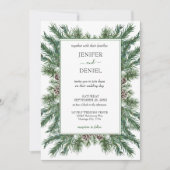 Rustic Winter Berry Pine Greenery Wedding 招待状 (正面)