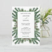 Rustic Winter Berry Pine Greenery Wedding 招待状 (スタンド正面)