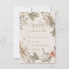 Rustic Winter Boho RSVP Card with Pine Branches サンキューカード