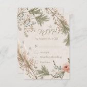 Rustic Winter Boho RSVP Card with Pine Branches サンキューカード (正面/裏面)