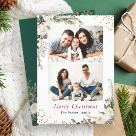 Rustic Winter Botanical Floral 2 Photos Christmas シーズンカード