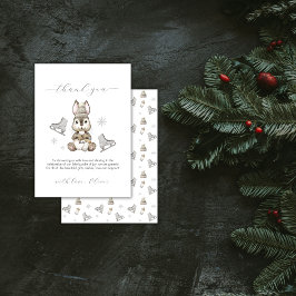 Rustic Winter Bunny Ice Skate Baby Shower サンキューカード