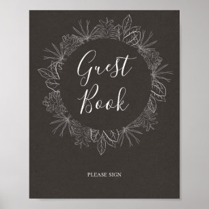 Rustic Winter Charcoal Guest Book Sign ポスター