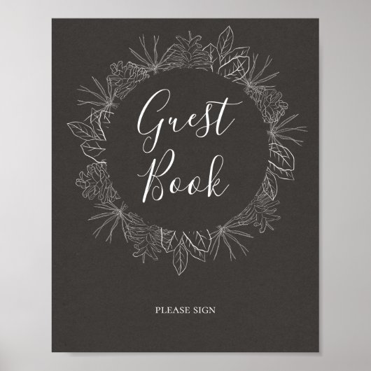 Rustic Winter | Charcoal Guest Book Sign ポスター (正面)