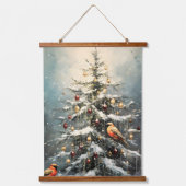 Rustic Winter Christmas Tree Snowy Red Birds  吊り下げ型タペストリー (正面)