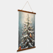 Rustic Winter Christmas Tree Snowy Red Birds  吊り下げ型タペストリー (傾斜あり)
