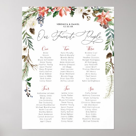 Rustic Winter Floral | ウェディングテーブル席次表 ポスター (正面)