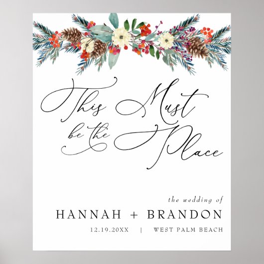 Rustic Winter Floral | Modern Wedding Welcome ポスター (正面)