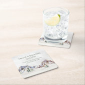 Rustic Winter Forest Mountain Wedding スクエアペーパーコースター (インサイチュ)